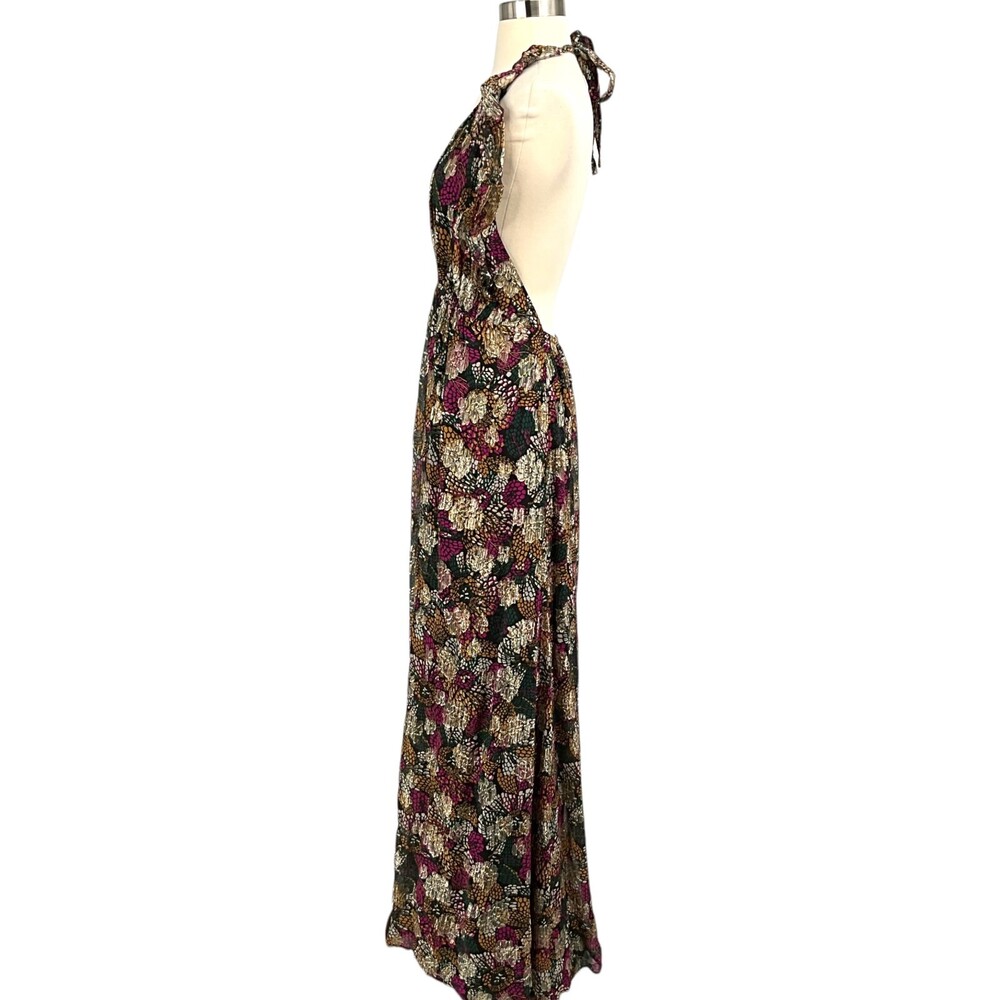 Ba&Sh Leo Woven Emerald Maxi Dress Size 3 / L Halter Metallic Open Back Prom - Picture 4 of 15